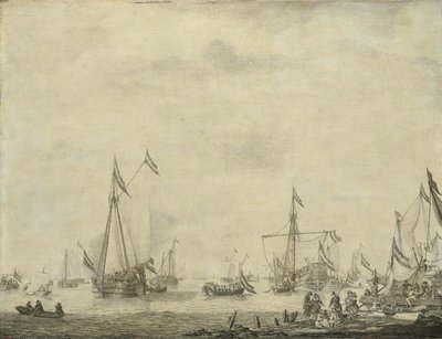 Royal Yacht ja State Yacht Sail Moerdijkista Charles II, Englannin kuningas, aluksella, 1660 tekijältä Willem van de Velde (I)