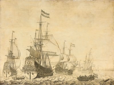 Merimaisema hollantilaisten sotamiesten kanssa, mukaan lukien Drenthe ja prinssi Frederick-Henry tekijältä Willem van de Velde (I)