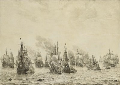 Livornon taistelu (Leghorn) Livornon meritaistelu, 14. maaliskuuta 1653: Jakso ensimmäisestä Englannin merisodasta (1652-54) tekijältä Willem van de Velde (I)