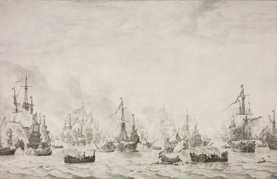 Alamäkien taistelu Alamäkien taistelu espanjalaista Armadaa vastaan, 21. lokakuuta 1639 tekijältä Willem van de Velde (I)