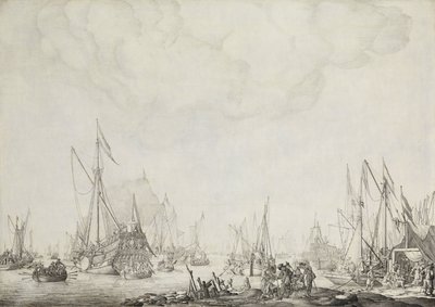 Kuninkaalliset ja osavaltion jahdit, mahdollisesti Englannin Charles II:n saapuminen Moerdijkiin, 1660 tekijältä Willem van de Velde (I)