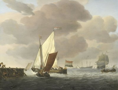 Laivat lähellä rannikkoa tuulisella säällä tekijältä Willem van de Velde (II)