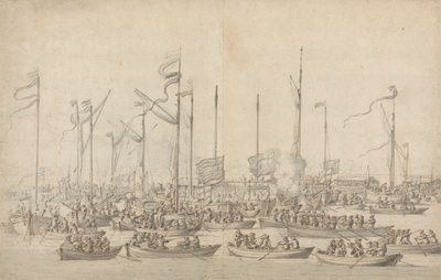 Juhla Thamesilla lähellä Whitehallia tekijältä Willem van de Velde the Elder