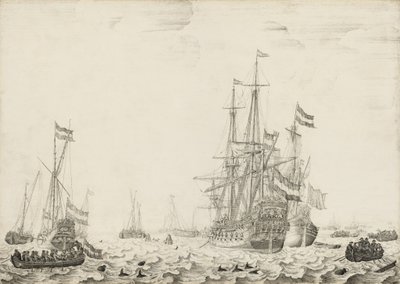 Hollantilaiset laivat lähellä rannikkoa tekijältä Willem van de Velde the Elder