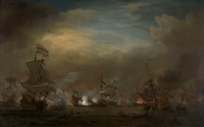 Yömeritaistelu Cornelis Trompin Gouden Leeuwilla ja Sir Edward Spraggen välillä Royal Princessä tekijältä Willem van de Velde the Younger