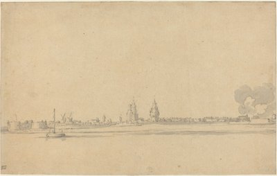 Näkymä hollantilaiseen kaupunkiin (Delft?) tekijältä Willem van de Velde the Younger