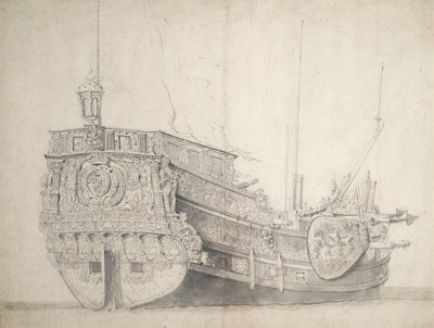 Muotokuva hollantilaisen prinssin jahdista, n.1660 (grafiitti, harmaa tussi) tekijältä Willem van de the Elder Velde