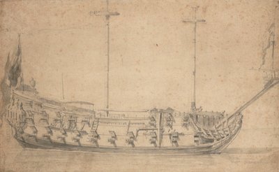 Muotokuva englantilaisesta neljännen luokan miehestä, noin 42 tykkiä, noin 1675 (lyijykynä, pesu). tekijältä Willem van de the Elder Velde