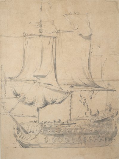 Muotokuva englantilaisesta kolmannen luokan miehestä, noin 1685 (grafiitti, harmaa tussi) tekijältä Willem van de the Elder Velde