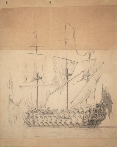 Muotokuva englantilaisesta kolmannesta luokasta, noin 1673 (grafiitti, harmaa tussi) tekijältä Willem van de the Elder Velde
