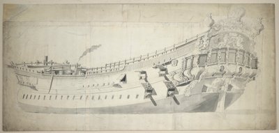 Muotokuva "Charles Galley", noin 1676 (grafiitti, harmaa pesu). tekijältä Willem van de the Elder Velde