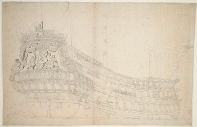Muotokuva "Hollandia"-aluksesta, noin 1666 (offset, harmaa pesu). tekijältä Willem van de the Elder Velde