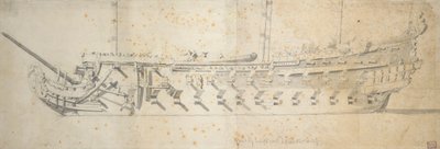 Royal Thérèse -aluksen () muotokuva, 70-80-tykkinen alus, joka rakennettiin Paris-nimellä vuonna 1670, nimettiin uudelleen vuonna 1671 ja tuomittiin vuonna 1690. tekijältä Willem van de the Elder Velde