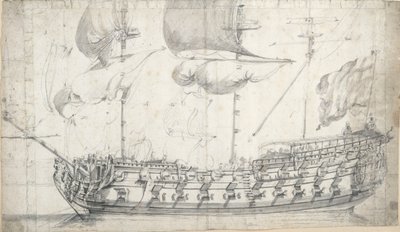 Tiikerin muotokuva (1678), noin 1681 (grafiitti, harmaa tussi). tekijältä Willem van de the Elder Velde