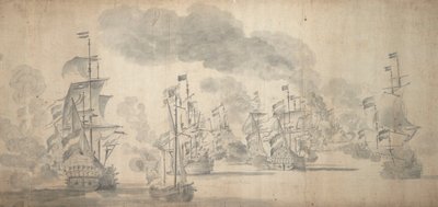 Solebayn taistelu, 28. toukokuuta - 7. kesäkuuta 1672 (grafiitti). tekijältä Willem van de the Elder Velde