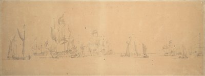 Hollannin laivasto kevyessä ilmassa, noin 1666 (grafiitti, harmaa pesu). tekijältä Willem van de the Elder Velde