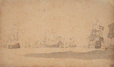 Hollannin laivasto makaa, luultavasti toukokuussa 1672, noin 1672 (grafiitti, harmaa pesu). tekijältä Willem van de the Elder Velde