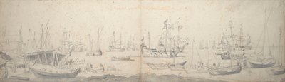 Weyschuits, Texelissä sijaitseva kaagin ja hollantilaisen sotalaivan miehistö. tekijältä Willem van de the Elder Velde