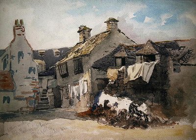 Vanhan parlamenttitalon sisätuomioistuin, Dolgelley, Pohjois-Wales (akvarelli paperille) tekijältä William Evans