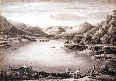 Chatelinin ja Masonin kaivertaman näkymä Ullswaterin päällikköstä Patterdaleen tekijältä William (after) Bellers