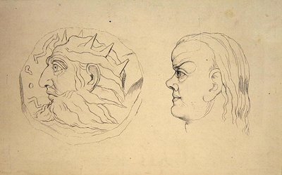 Nebukadnessarin kolikon kääntöpuoli ja Syövän pää, J. Varleyn "Treatise on Zodiacal Physiognomy", kaiverrettu John Linell tekijältä William (after) Blake
