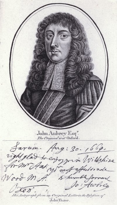 John Aubrey, englantilainen antikvaari, luonnonfilosofi ja kirjailija (kaiverrus) tekijältä William (after) Faithorne
