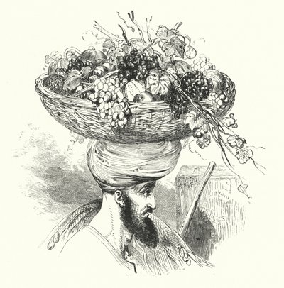 "Maan Abd-Allah kantamassa hedelmäkoria (kaiverrus) tekijältä William (after) Harvey