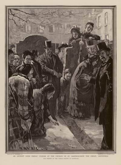 Pitkäperjantai Pyhän Bartholomew Suuren kirkossa, Smithfield (kaiverrus). tekijältä William (after) Hatherell