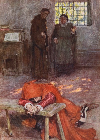Shakespearen Romeo ja Julia: III näytös, kohtaus III (värilitografia). tekijältä William (after) Hatherell