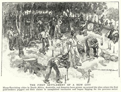 Uuden kaupungin ensimmäinen asutuspaikka (litho) tekijältä William (after) Hatherell