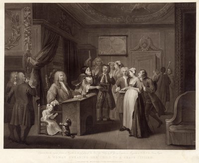 Nainen vannomassa lapsensa haudalle kansalaiselle (mezzotint) tekijältä William (after) Hogarth
