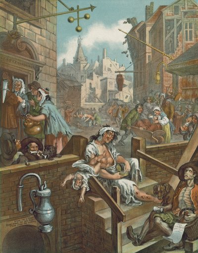 William Hogarthin Gin Lanen kromolitografia (chromolitho) tekijältä William (after) Hogarth