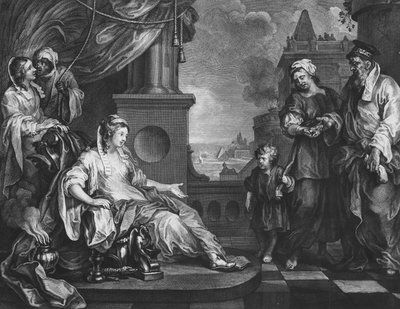 Mooses tuotu faraon tyttärelle, n.1752 (kaiverrus) tekijältä William (after) Hogarth