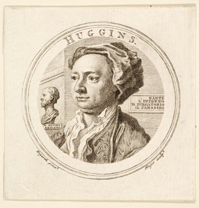 William Hugginsin muotokuva, pubi. 1760 (kaiverrus) tekijältä William (after) Hogarth