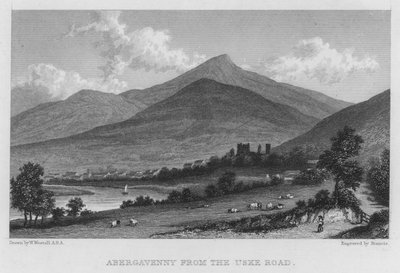 Abergavenny Uske Roadilta (kaiverrus) tekijältä William (after) Westall