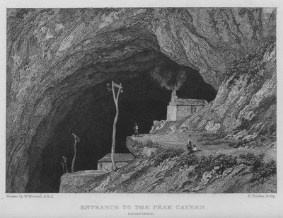 Sisäänkäynti Peak Caverniin, Derbyshire (kaiverrus) tekijältä William (after) Westall