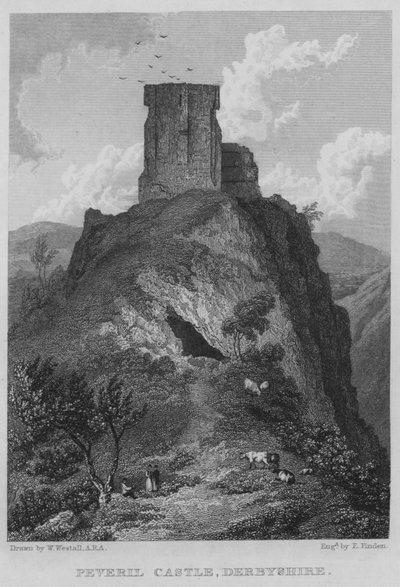 Peveril Castle, Derbyshire (kaiverrus) tekijältä William (after) Westall