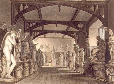 Patsasgalleria, kuvitus "History of Oxfordista", kaivertanut Frederick Christian Lewis (1779-1856) pub. kirjoittanut R. Ackermann tekijältä William (after) Westall