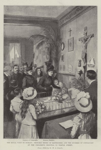Kuninkaallinen vierailu Dubliniin, prinsessa Henry of Battenberg ja herttuatar Connaught lastensairaalassa Temple Streetin lithossa tekijältä William A. Donnelly