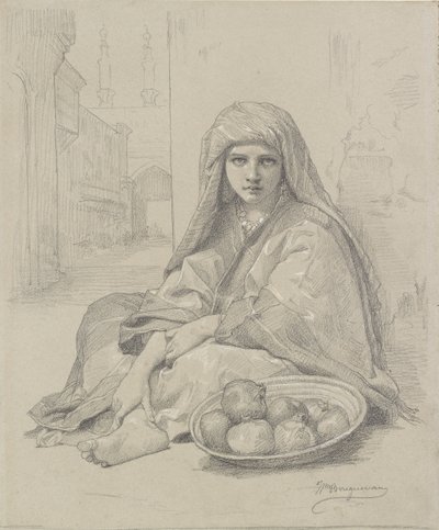 Pohjoisafrikkalainen tyttö myy granaattiomenia, 1800-luvun loppu tekijältä William Adolphe Bouguereau