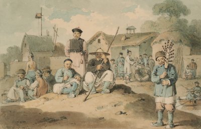 Ryhmä kiinalaisia joella katselemassa Earl of McCartneyn suurlähetystön ohikulkua tekijältä William Alexander