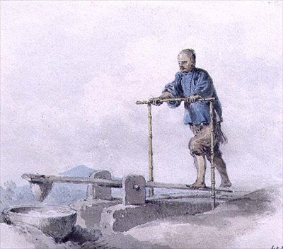 Kiinalainen työläinen työssä (akvarelli) tekijältä William Alexander