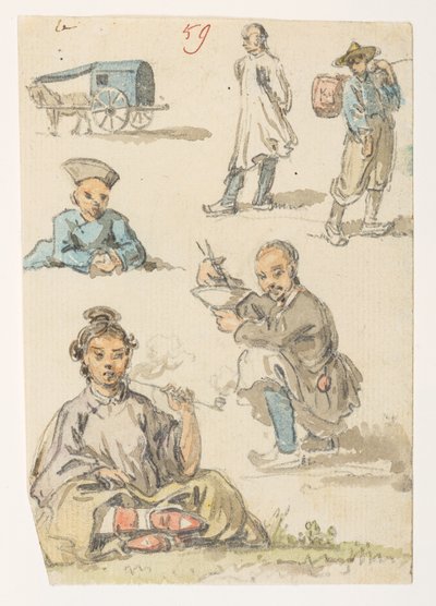 f.11 59 Kiinan kielen opinnot,  Albumilta, jossa on 372 piirustusta maisemista, rannikoista, pukuista ja arjesta, jotka on tehty Lord Macartneyn Kiinan keisarin suurlähetystön aikana vuosina 1792–1794 (kynä ja akvarelli paperille) tekijältä William Alexander