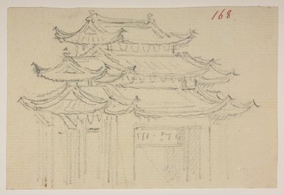 f.63 168 Temppelit.  , albumista, jossa on 372 piirustusta maisemista, rannikoista, pukuista ja arjesta, jotka on tehty Lord Macartneyn Kiinan keisarin suurlähetystön aikana vuosina 1792–1794 (kynä ja akvarelli paperille) tekijältä William Alexander