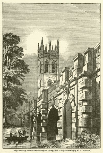 Magdalen Bridge ja Magdalen Collegen torni tekijältä William Alfred Delamotte