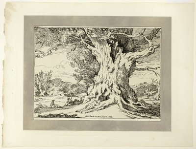 Lepo, miehet ja koirat suuren puun alla, Specimens of Polyautographyn ensimmäisestä numerosta tekijältä William Alfred Delamotte
