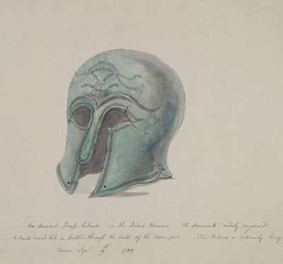Muinainen messinkikypärä British Museumista, Holborn, Lontoo, 1784 tekijältä William Angus