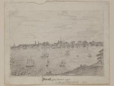 Detroit, n. 1837 (grafiittikynä valkoisella kudottupaperilla) tekijältä William Asa Raymond