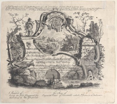 Ehdotus kaiverruksesta tilauksesta alkuperäisestä Zuccarellen maalaamasta kuvasta, 1756. tekijältä William Austin