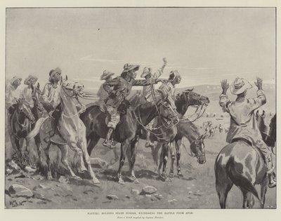 Kaffirs, kädessään varahevoset, todistamassa taistelua kaukaa tekijältä William Barnes Wollen